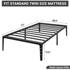 Struttura Letto Singolo Senza Testiera, Struttura Letto a Piattaforma in Metallo con 32 cm di Spazio Contenitore Sotto il Letto, Supporto a Doghe Metalliche, Nessuna Rete a Molle Necessaria