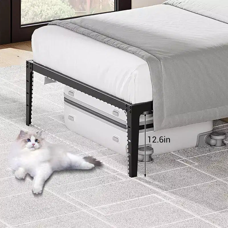 Struttura Letto Singolo Senza Testiera, Struttura Letto a Piattaforma in Metallo con 32 cm di Spazio Contenitore Sotto il Letto, Supporto a Doghe Metalliche, Nessuna Rete a Molle Necessaria