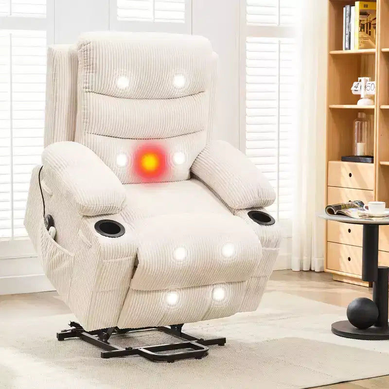 Poltrona reclinabile elevabile con massaggio e riscaldamento, poltrona reclinabile elettrica oversize, sedile home theater con 2 portabicchieri laterali, poltrona reclinabile singola a dondolo