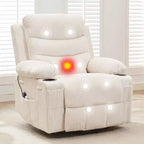 Poltrona reclinabile elevabile con massaggio e riscaldamento, poltrona reclinabile elettrica oversize, sedile home theater con 2 portabicchieri laterali, poltrona reclinabile singola a dondolo