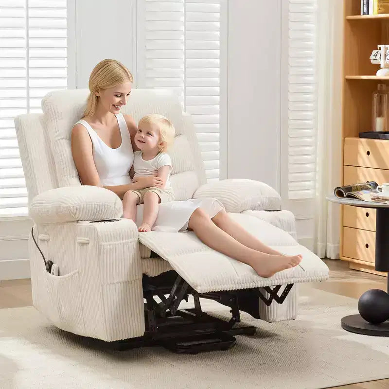Poltrona reclinabile elevabile con massaggio e riscaldamento, poltrona reclinabile elettrica oversize, sedile home theater con 2 portabicchieri laterali, poltrona reclinabile singola a dondolo