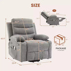 Poltrona reclinabile elevabile con massaggio e riscaldamento, poltrona reclinabile elettrica oversize, sedile home theater con 2 portabicchieri laterali, poltrona reclinabile singola a dondolo