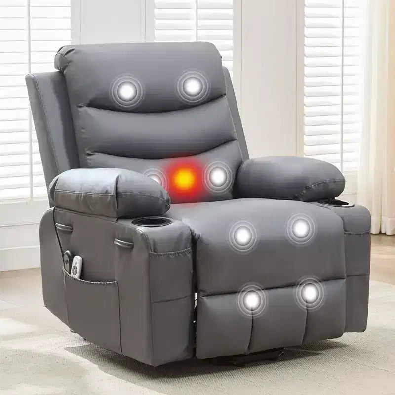 Poltrona reclinabile elevabile con massaggio e riscaldamento, poltrona reclinabile elettrica oversize, sedile home theater con 2 portabicchieri laterali, poltrona reclinabile singola a dondolo