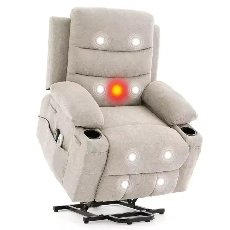 Poltrona reclinabile elevabile con massaggio e riscaldamento, poltrona reclinabile elettrica oversize, sedile home theater con 2 portabicchieri laterali, poltrona reclinabile singola a dondolo