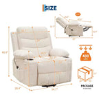 Poltrona reclinabile elevabile con massaggio e riscaldamento, poltrona reclinabile elettrica oversize, sedile home theater con 2 portabicchieri laterali, poltrona reclinabile singola a dondolo
