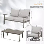HAPPATIO Ensemble de mobilier de jardin 4 pièces avec table basse, fauteuils pivotants et causeuse en aluminium, pour patio, terrasse ou bord de piscine