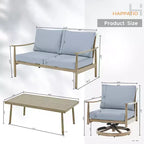 HAPPATIO Ensemble de mobilier de jardin 4 pièces avec table basse, fauteuils pivotants et causeuse en aluminium, pour patio, terrasse ou bord de piscine