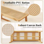Panca da pranzo in bambù da 39,5" con seduta in rattan intrecciato a mano, panca da ingresso in legno