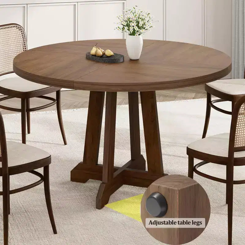 Tavolo da pranzo rotondo da 47" per 4 persone, tavolo da cucina con piedistallo in legno con base robusta e piano in 4 sezioni, tavolo da pranzo in stile rustico per sala da pranzo