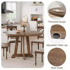 Tavolo da pranzo rotondo da 47" per 4 persone, tavolo da cucina con piedistallo in legno con base robusta e piano in 4 sezioni, tavolo da pranzo in stile rustico per sala da pranzo