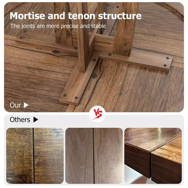 Tavolo da pranzo rotondo da 47" per 4 persone, tavolo da cucina con piedistallo in legno con base robusta e piano in 4 sezioni, tavolo da pranzo in stile rustico per sala da pranzo