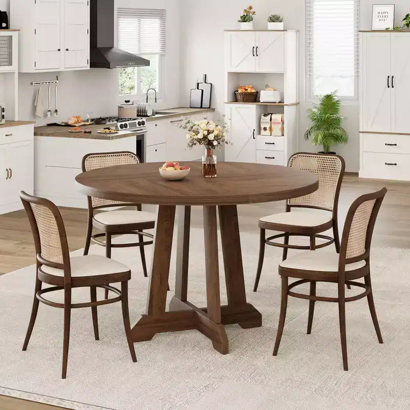 Tavolo da pranzo rotondo da 47" per 4 persone, tavolo da cucina con piedistallo in legno con base robusta e piano in 4 sezioni, tavolo da pranzo in stile rustico per sala da pranzo