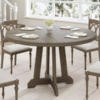 Tavolo da pranzo rotondo da 47" per 4 persone, tavolo da cucina con piedistallo in legno con base robusta e piano in 4 sezioni, tavolo da pranzo in stile rustico per sala da pranzo