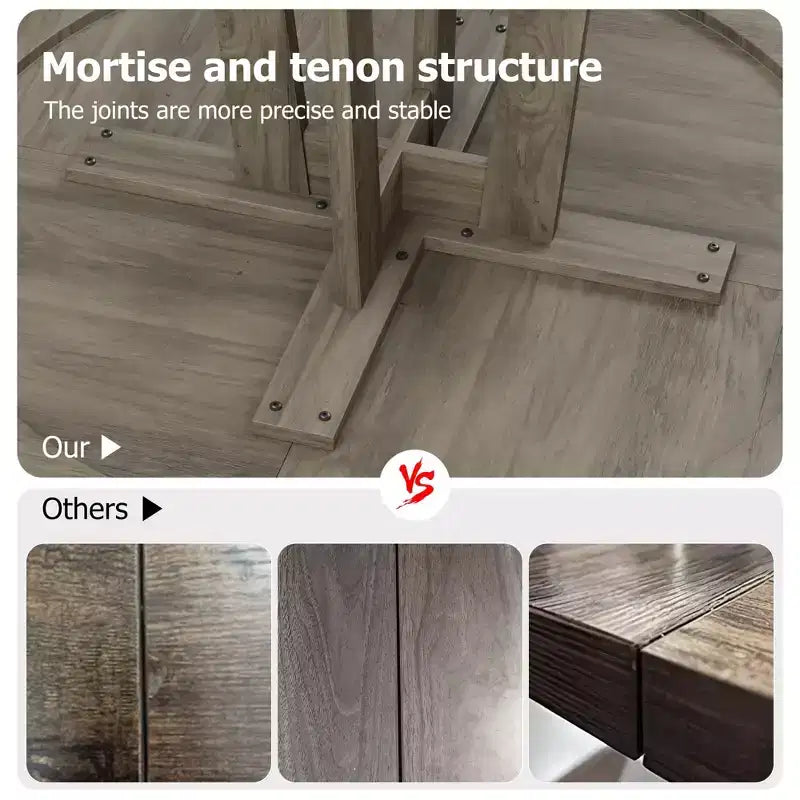 Tavolo da pranzo rotondo da 47" per 4 persone, tavolo da cucina con piedistallo in legno con base robusta e piano in 4 sezioni, tavolo da pranzo in stile rustico per sala da pranzo