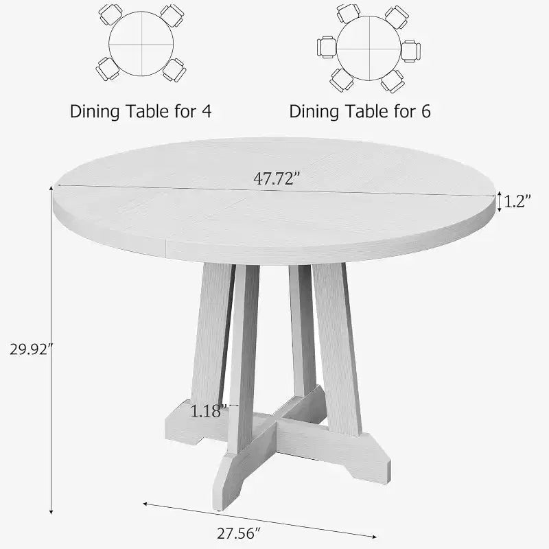 Tavolo da pranzo rotondo da 47" per 4 persone, tavolo da cucina con piedistallo in legno con base robusta e piano in 4 sezioni, tavolo da pranzo in stile rustico per sala da pranzo