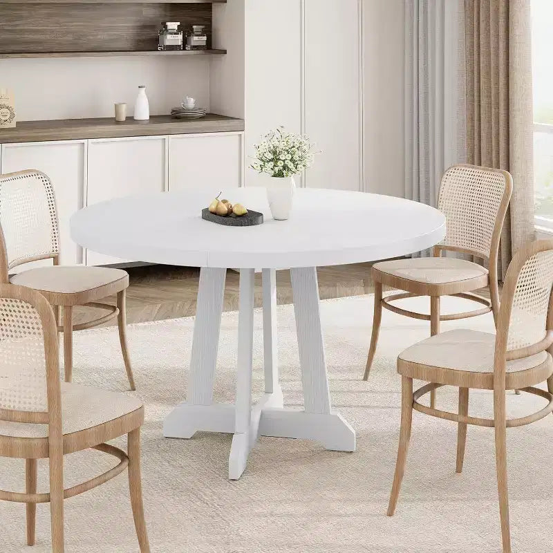 Tavolo da pranzo rotondo da 47" per 4 persone, tavolo da cucina con piedistallo in legno con base robusta e piano in 4 sezioni, tavolo da pranzo in stile rustico per sala da pranzo