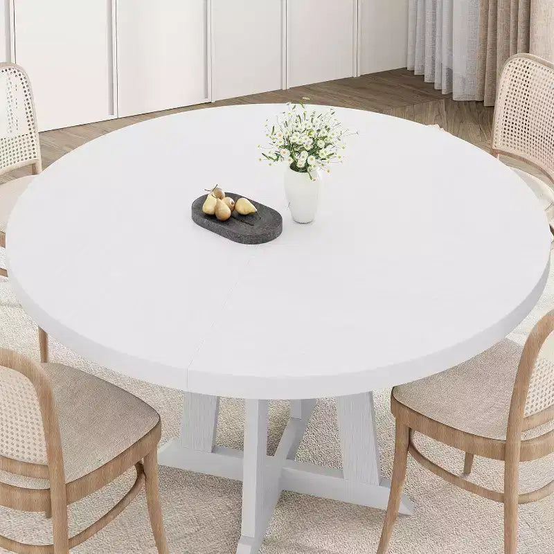 Tavolo da pranzo rotondo da 47" per 4 persone, tavolo da cucina con piedistallo in legno con base robusta e piano in 4 sezioni, tavolo da pranzo in stile rustico per sala da pranzo