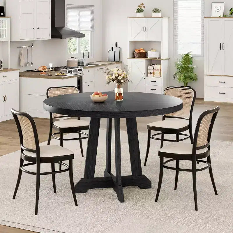 Tavolo da pranzo rotondo da 47" per 4 persone, tavolo da cucina con piedistallo in legno con base robusta e piano in 4 sezioni, tavolo da pranzo in stile rustico per sala da pranzo