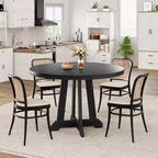 Tavolo da pranzo rotondo da 47" per 4 persone, tavolo da cucina con piedistallo in legno con base robusta e piano in 4 sezioni, tavolo da pranzo in stile rustico per sala da pranzo