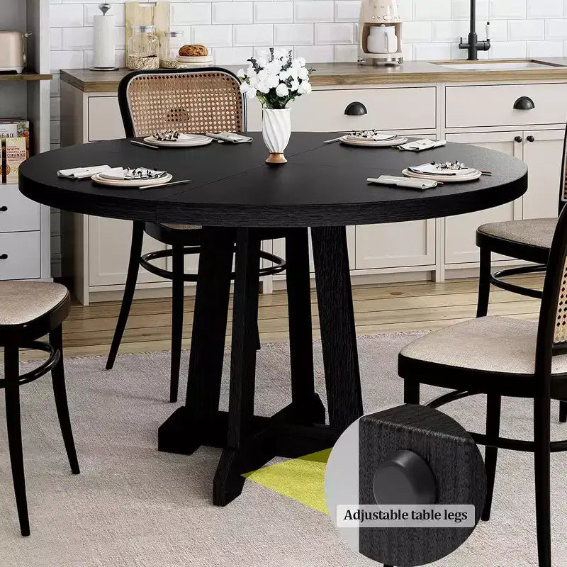 COZONY 47 Round Dining Table for 4, Wood Pedestal Kitchen Table with Sturdy Base & 4-Section Top, Farmhouse Dinner Table for Dining Room