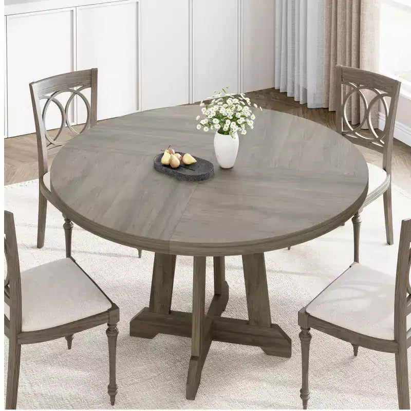 Tavolo da pranzo rotondo da 47" per 4 persone, tavolo da cucina con piedistallo in legno con base robusta e piano in 4 sezioni, tavolo da pranzo in stile rustico per sala da pranzo