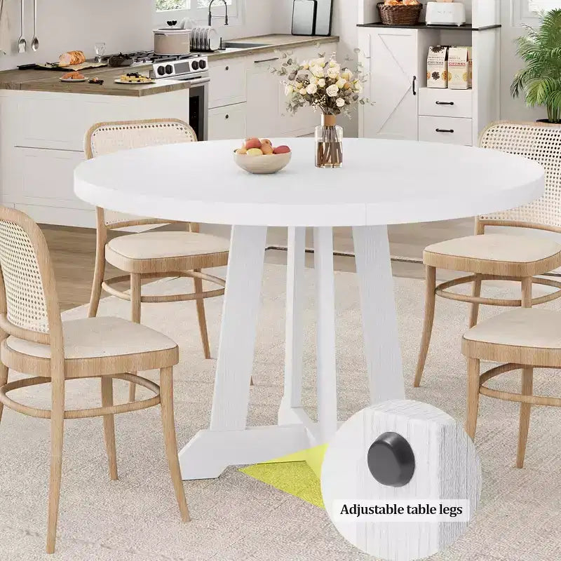 Tavolo da pranzo rotondo da 47" per 4 persone, tavolo da cucina con piedistallo in legno con base robusta e piano in 4 sezioni, tavolo da pranzo in stile rustico per sala da pranzo