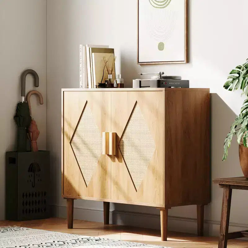 COZONY Buffet en rotin avec rangement, Armoire de rangement de cuisine moderne avec portes en rotin pour salon, salle à manger, entrée