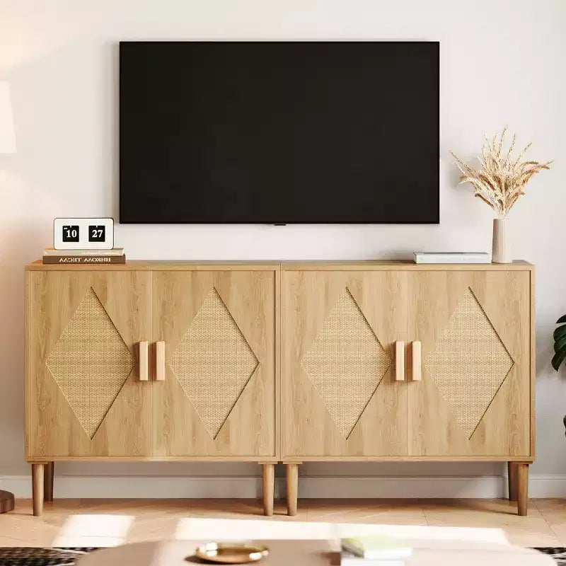 COZONY Buffet en rotin avec rangement, Armoire de rangement de cuisine moderne avec portes en rotin pour salon, salle à manger, entrée