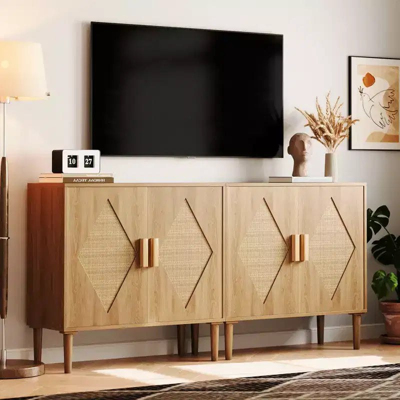 COZONY Buffet en rotin avec rangement, Armoire de rangement de cuisine moderne avec portes en rotin pour salon, salle à manger, entrée