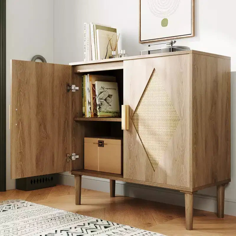 COZONY Buffet en rotin avec rangement, Armoire de rangement de cuisine moderne avec portes en rotin pour salon, salle à manger, entrée