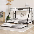 Bellemave Twin XL Over Queen Metal Bunk Bed with Trundle, Heavy Duty Triple Bed Frame, Ladders & Guardrails, Noise-Free, Black