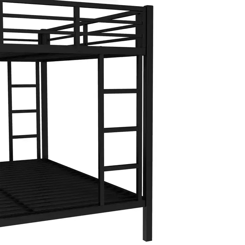 Letto a Castello in Metallo Twin XL sopra Queen con Letto Estraibile, Struttura per Tre Letti Resistente, con Scale e Sponde di Protezione, Silenzioso, Nero