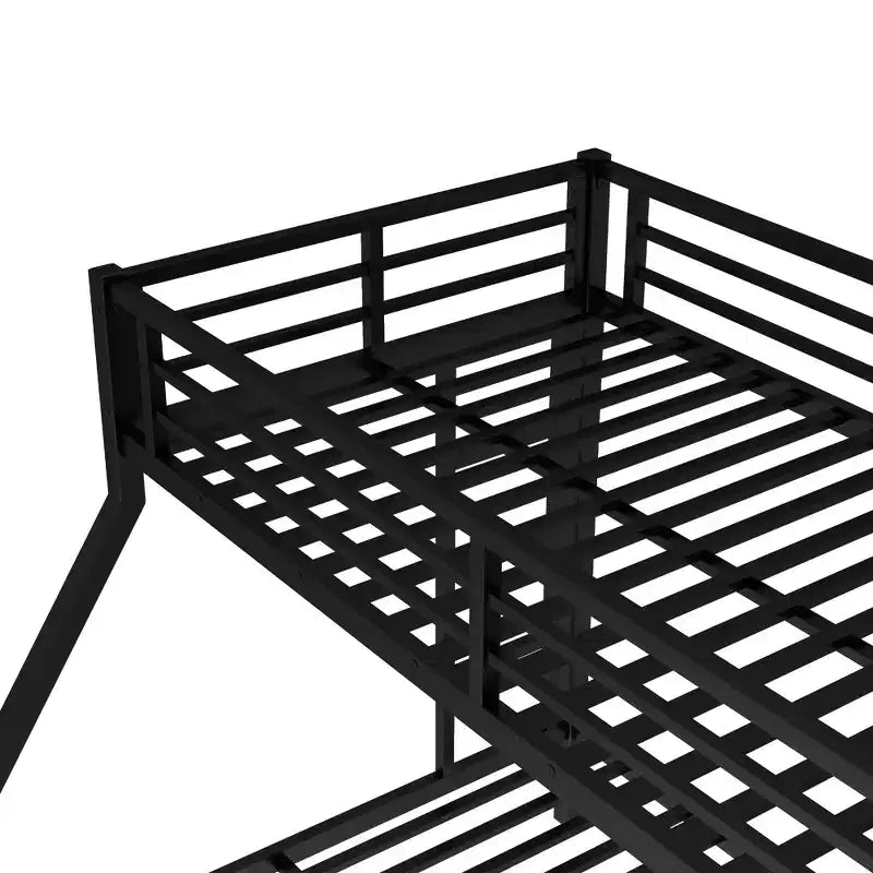 Letto a Castello in Metallo Twin XL sopra Queen con Letto Estraibile, Struttura per Tre Letti Resistente, con Scale e Sponde di Protezione, Silenzioso, Nero