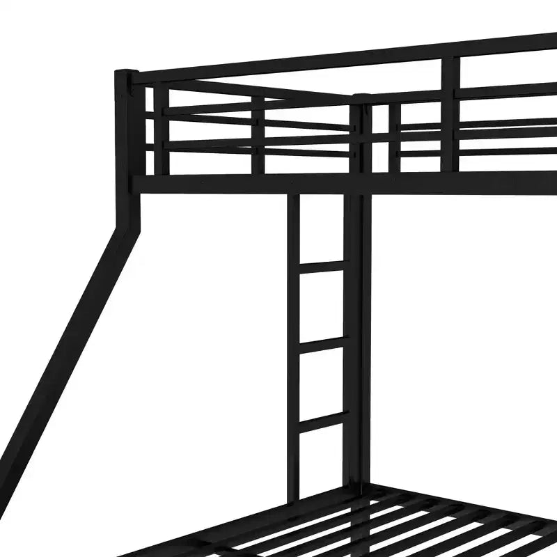 Letto a Castello in Metallo Twin XL sopra Queen con Letto Estraibile, Struttura per Tre Letti Resistente, con Scale e Sponde di Protezione, Silenzioso, Nero