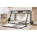Letto a Castello in Metallo Twin XL sopra Queen con Letto Estraibile, Struttura per Tre Letti Resistente, con Scale e Sponde di Protezione, Silenzioso, Nero