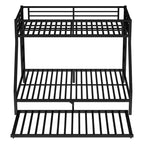 Letto a Castello in Metallo Twin XL sopra Queen con Letto Estraibile, Struttura per Tre Letti Resistente, con Scale e Sponde di Protezione, Silenzioso, Nero
