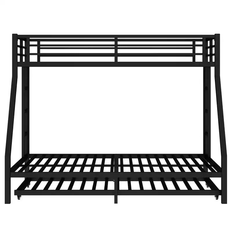 Letto a Castello in Metallo Twin XL sopra Queen con Letto Estraibile, Struttura per Tre Letti Resistente, con Scale e Sponde di Protezione, Silenzioso, Nero
