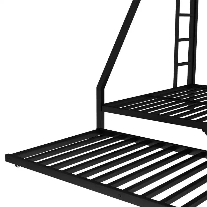Letto a Castello in Metallo Twin XL sopra Queen con Letto Estraibile, Struttura per Tre Letti Resistente, con Scale e Sponde di Protezione, Silenzioso, Nero