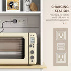 Mobiletto da cucina con stazione di ricarica, 2 armadietti a ribalta, supporto per microonde, mobiletto indipendente per dispensa