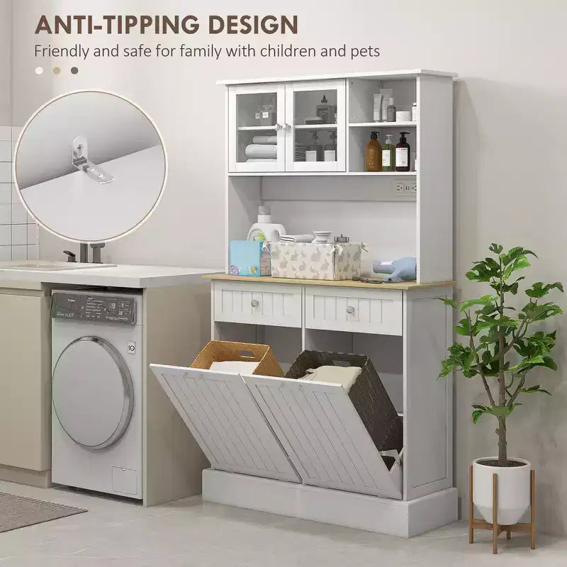 Mobiletto da cucina con stazione di ricarica, 2 armadietti a ribalta, supporto per microonde, mobiletto indipendente per dispensa