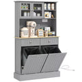 Mobiletto da cucina con stazione di ricarica, 2 armadietti a ribalta, supporto per microonde, mobiletto indipendente per dispensa