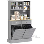 Mobiletto da cucina con stazione di ricarica, 2 armadietti a ribalta, supporto per microonde, mobiletto indipendente per dispensa