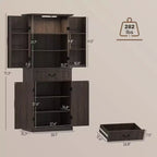 Dispensa da cucina con 71 LED, mobiletto da dispensa in stile rustico con mensole e ante