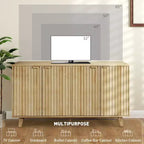 Madia con ante cannettate, Buffet da 140 cm con 4 ante, 2 ripiani regolabili, 5 gambe in legno