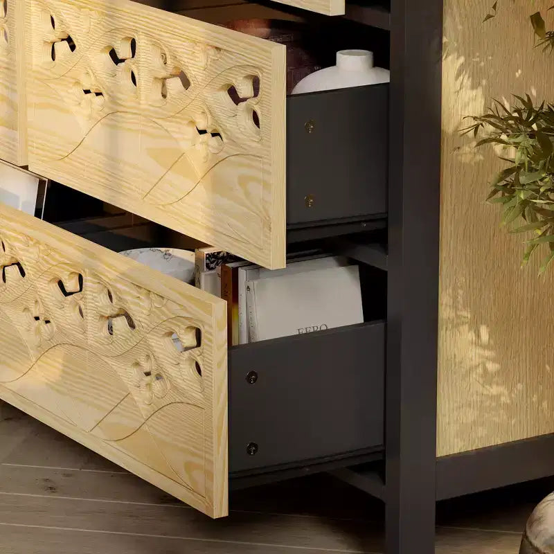 Famapy Cassettiera a 9 Cassetti, Comò con Rilievi Intagliati, Credenza Multiuso, Mobile Dispensa da Cucina, Pezzo d'Arte per Camera da Letto/Sala da Pranzo/Soggiorno