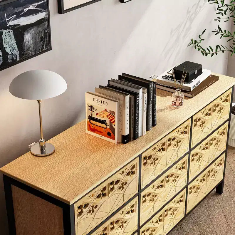 Famapy Cassettiera a 9 Cassetti, Comò con Rilievi Intagliati, Credenza Multiuso, Mobile Dispensa da Cucina, Pezzo d'Arte per Camera da Letto/Sala da Pranzo/Soggiorno