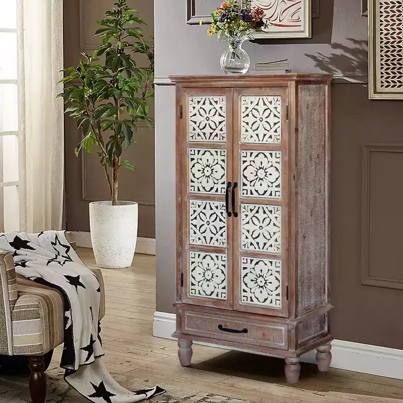 GDFStudio Elias Madia Rustica Contenitore in Legno di Abete da 27,55'' con 2 Ante e 1 Cassetto