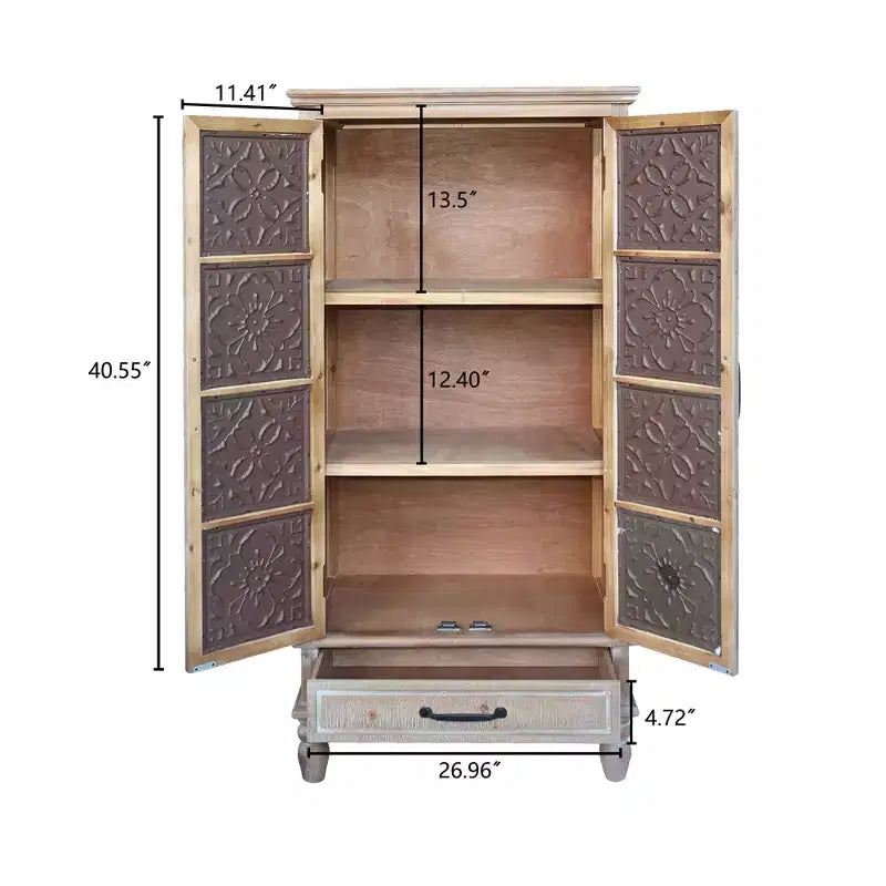 GDFStudio Elias Madia Rustica Contenitore in Legno di Abete da 27,55'' con 2 Ante e 1 Cassetto