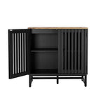 Meuble de rangement cannelé, buffet avec étagères réglables, console avec crédence de rangement