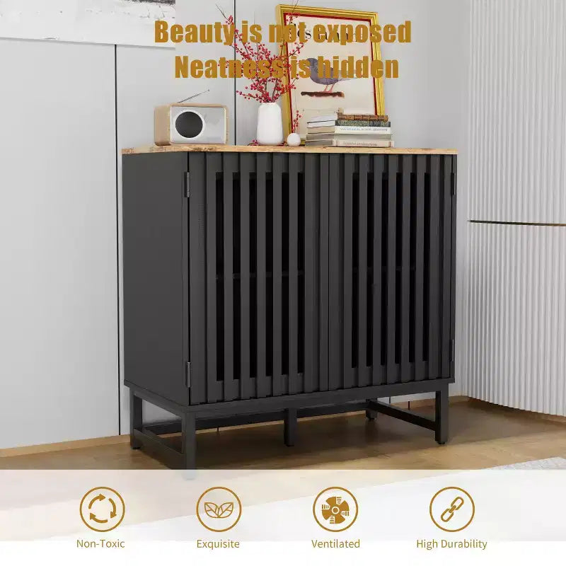 Meuble de rangement cannelé, buffet avec étagères réglables, console avec crédence de rangement